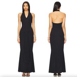 NEW superdown Sylvie Maxi Dress in Black Backless Formal Halter Gown XS